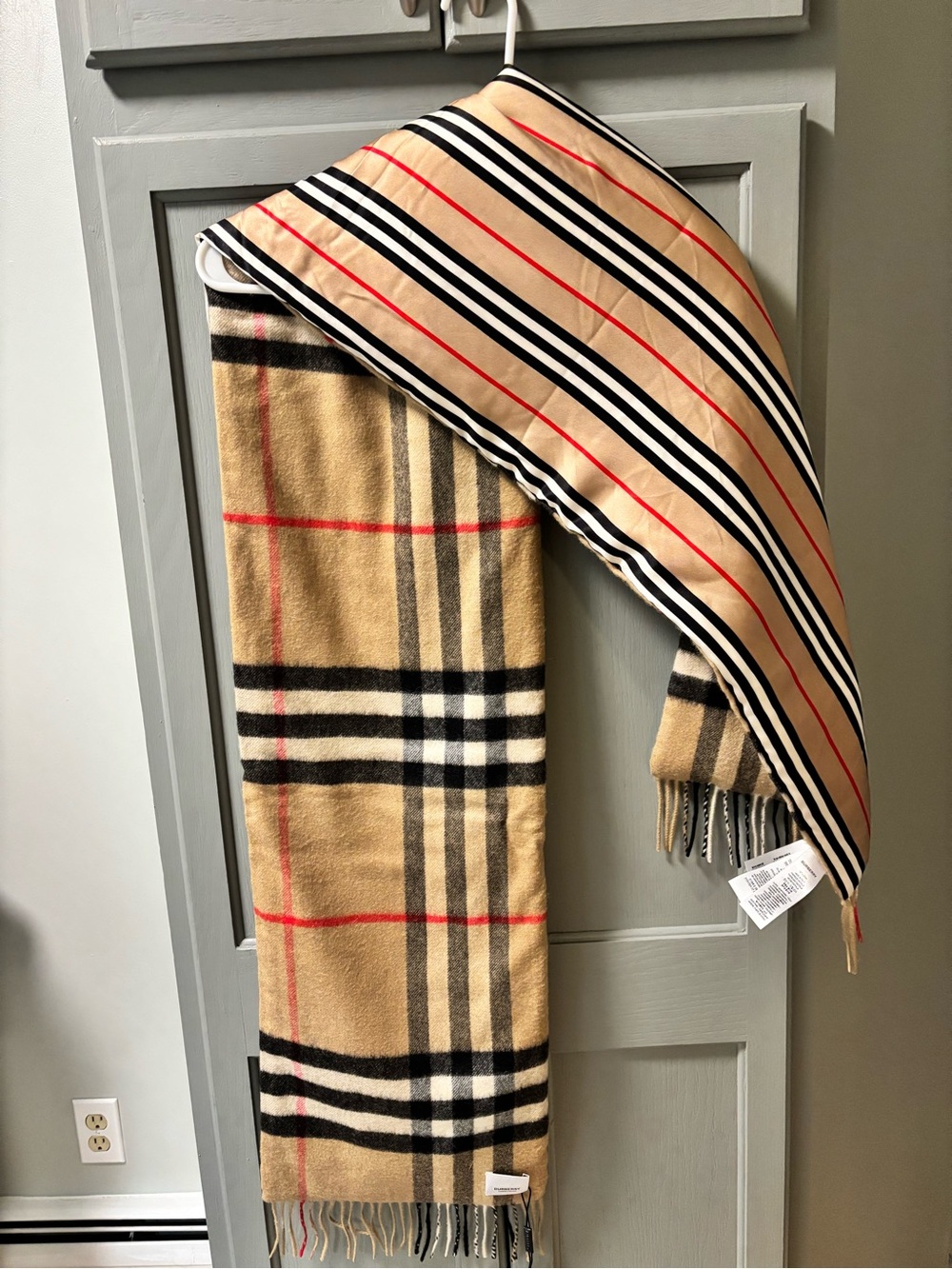 Burberry Tan Plaid Scarf Silk and Cashmere